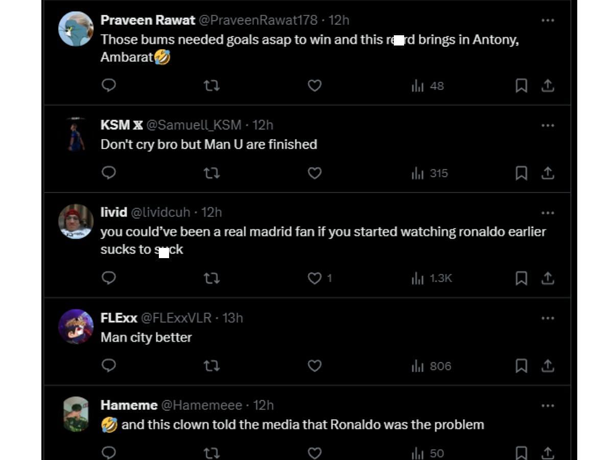 Fans react to the post following Manchester United's defeat (Image via X)